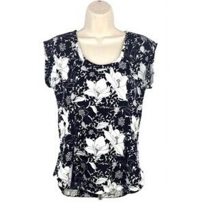J. Crew Factory Women's Size 2 Sleeveless Top Floral Black White Hi-Low Cut